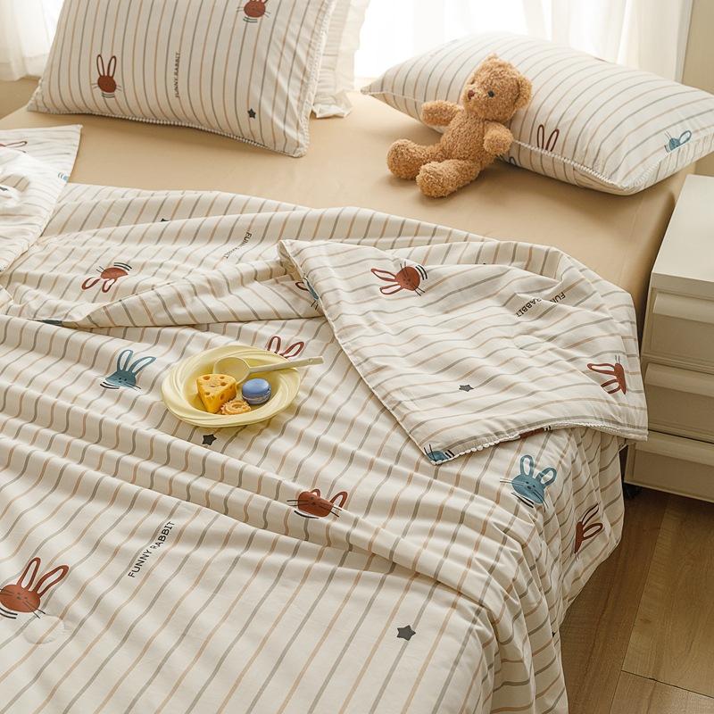 Cuvertură dublă cu aer condiționat, din bumbac, pentru copii, cu desene animate, set de patru piese, cuvertură din fibră de soia.