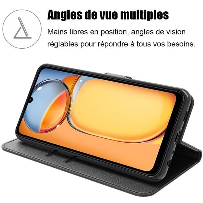 Coque pour Xiaomi Redmi 13C - Noir - Flip Case - Cuir PU - Antichoc - 2 Verres Trempés