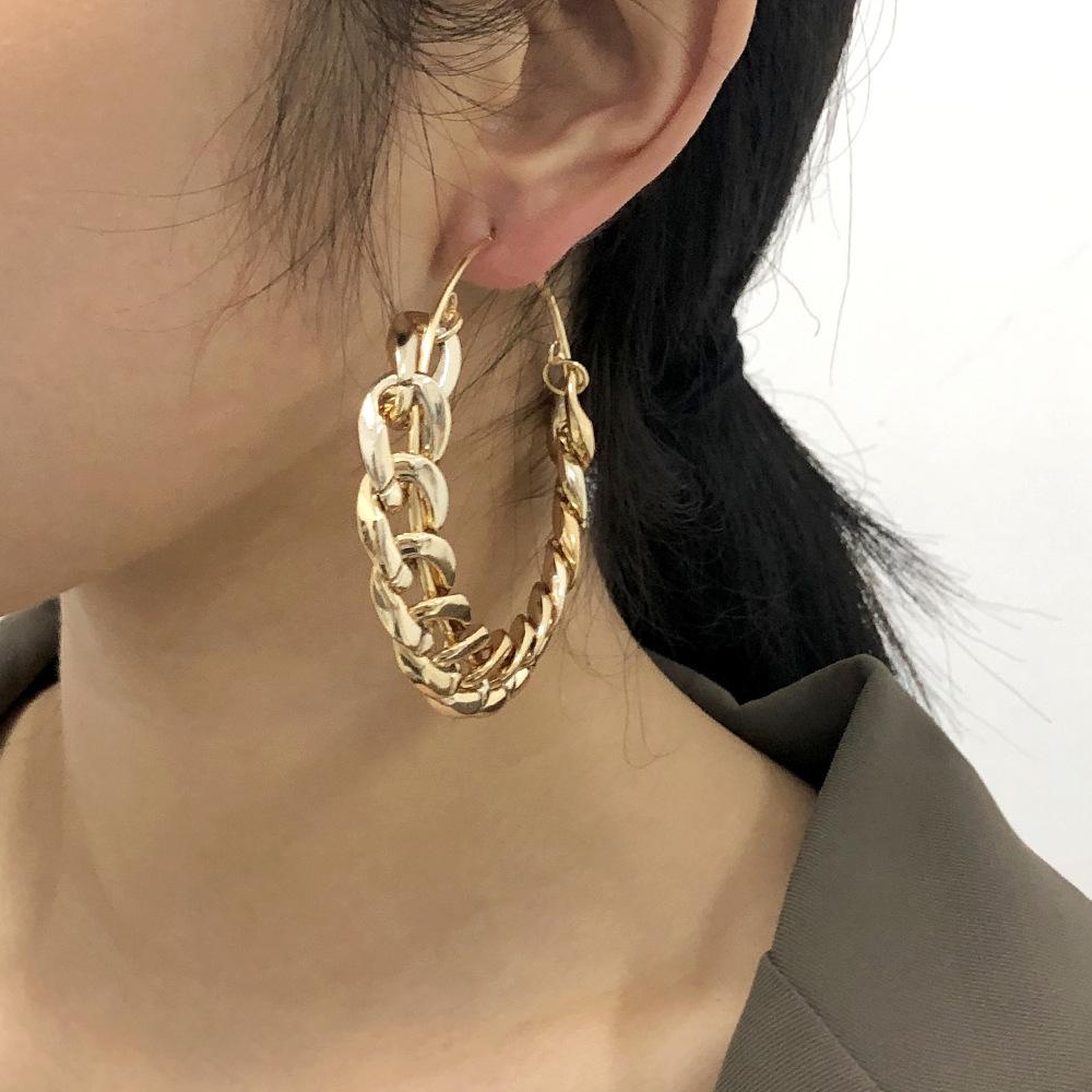 Exaggerated Creative Earrings Women, Personalized Punk Big Circle Earrings Thick Chain Earrings