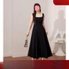 Elegant Plus Size Black Summer Vest Dress - Waist-Cinched, Slimming Fit for a Stylish Look.