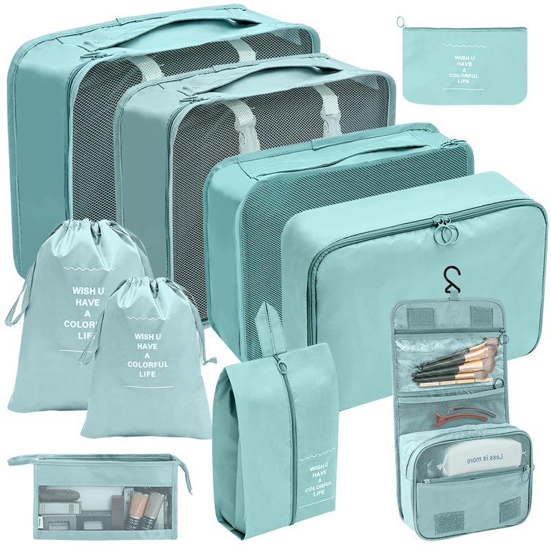 

10-Piece Travel Organizer Set: Digital, Toiletry, Cosmetic, Clothing, and Shoe Storage Bags Herringbone Set