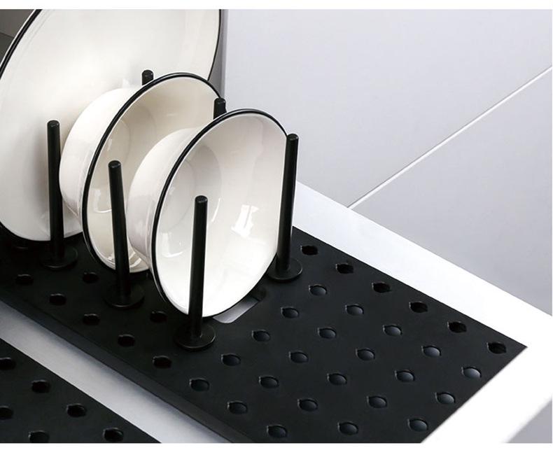 Drawer-Style Retractable Dish Rack with Non-Slip Bowl & Plate Storage, Adjustable Cutlery Organizer, & Cup Holder