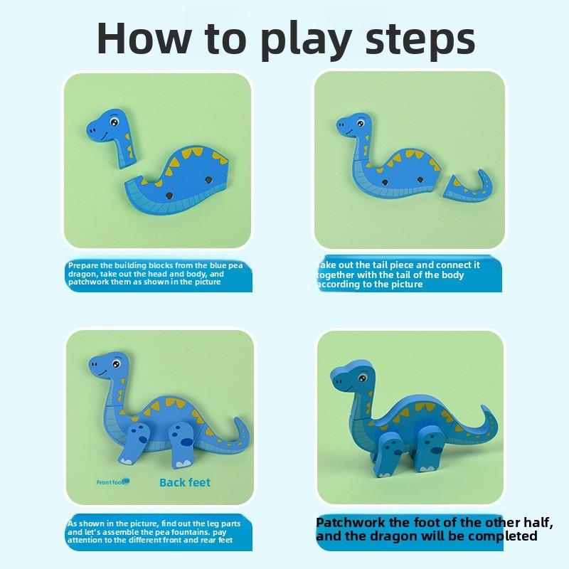 Puzzle Magnetic Dinosaur Wooden Toy For Kids Early Education Thinking Cognitive