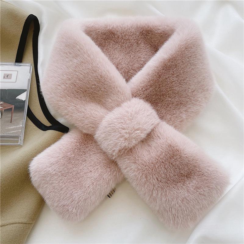 Women's Cute Korean Style Furry Scarf - Soft Plush Neck Warmer Faux Rabbit Fur Collar for Winter