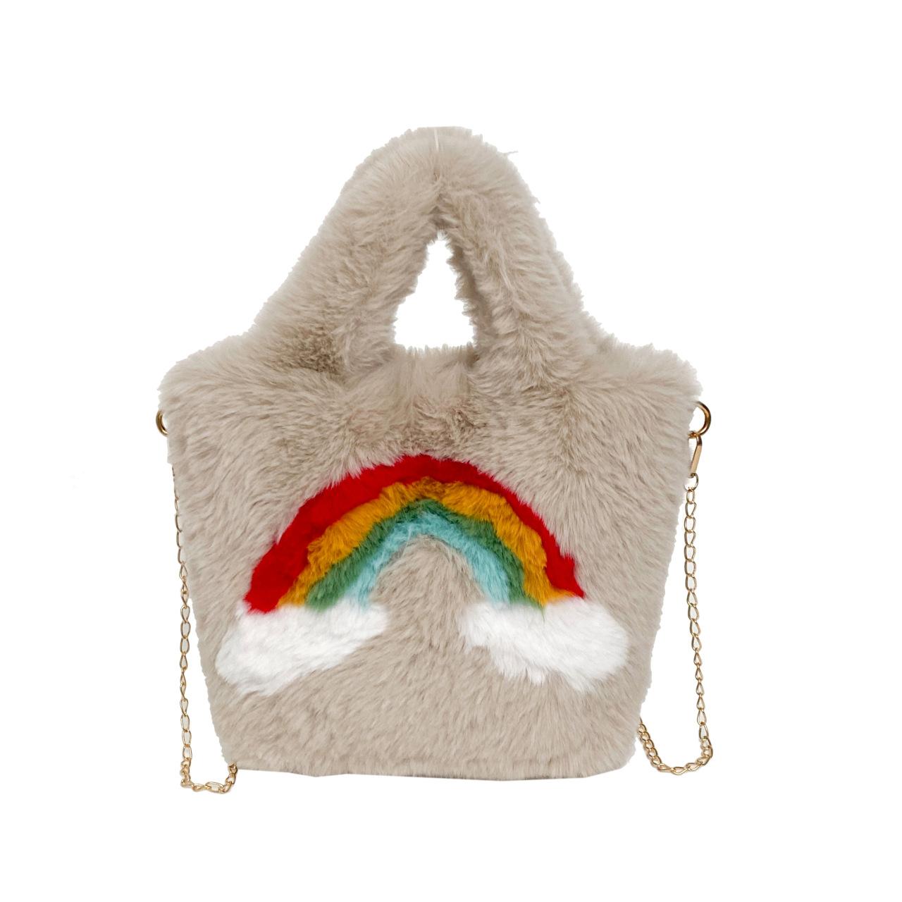 

Модная радужная плюшевая маленькая сумка женская цепочка осень и зима новая на одно плечо кроссбоди плюшевая хаки