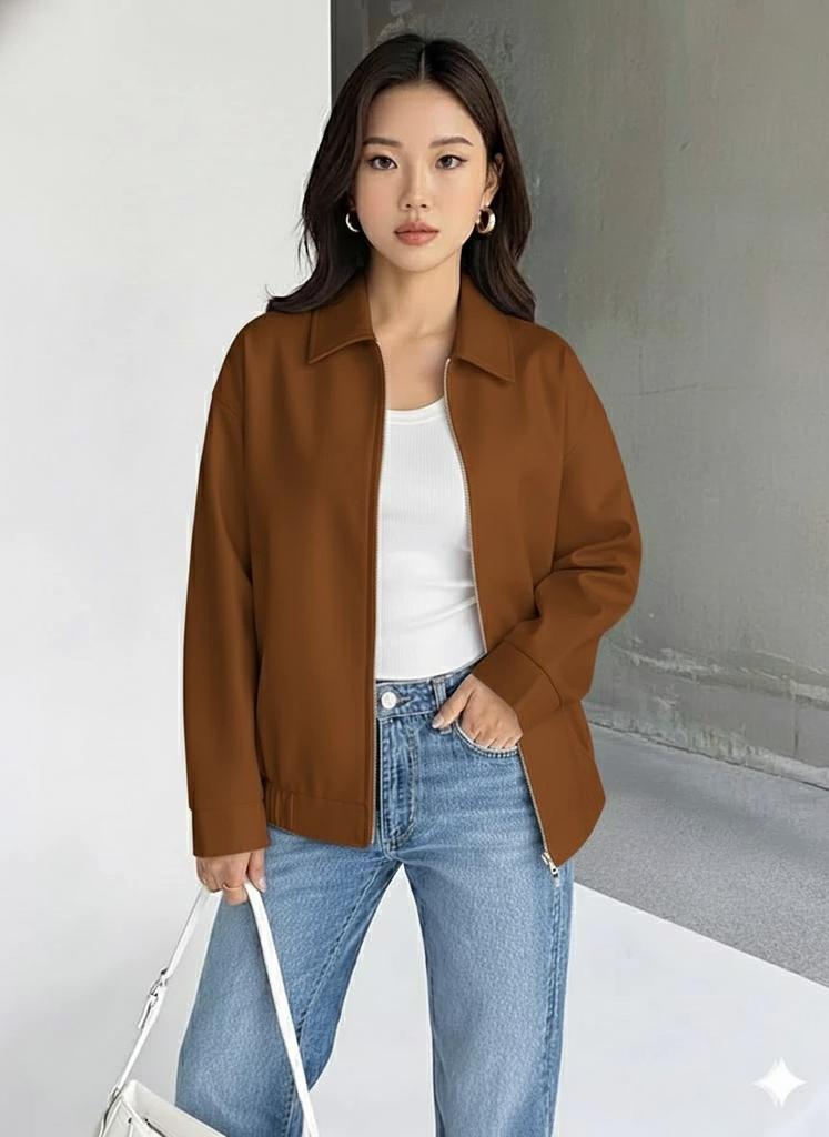 Genuine Handmade Stylish Casual Leather Women's Bomber Brown Fit Jacket Lambskin