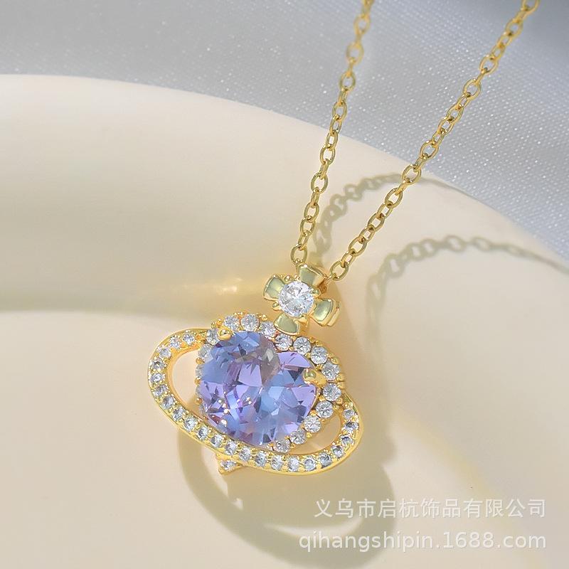 Titanium Steel Necklace Women'S Light Luxury High-End Personality Versatile Zircon Love Pendant Collarbone Chain