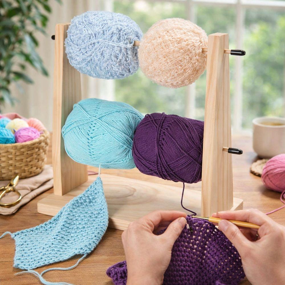 Double Layer Wool Storage Rack Vertical Rotating Yarn Spool Organizer Wooden Yarn Holder  Sewing