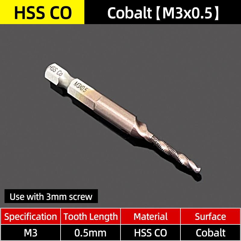 Composite Screw Tap Bit HSS-CO Tap Drill Set 1/4" Hex Spiral Tap Drill Reamer Titanium Soft Metal Thread Drilling Tapping Tools