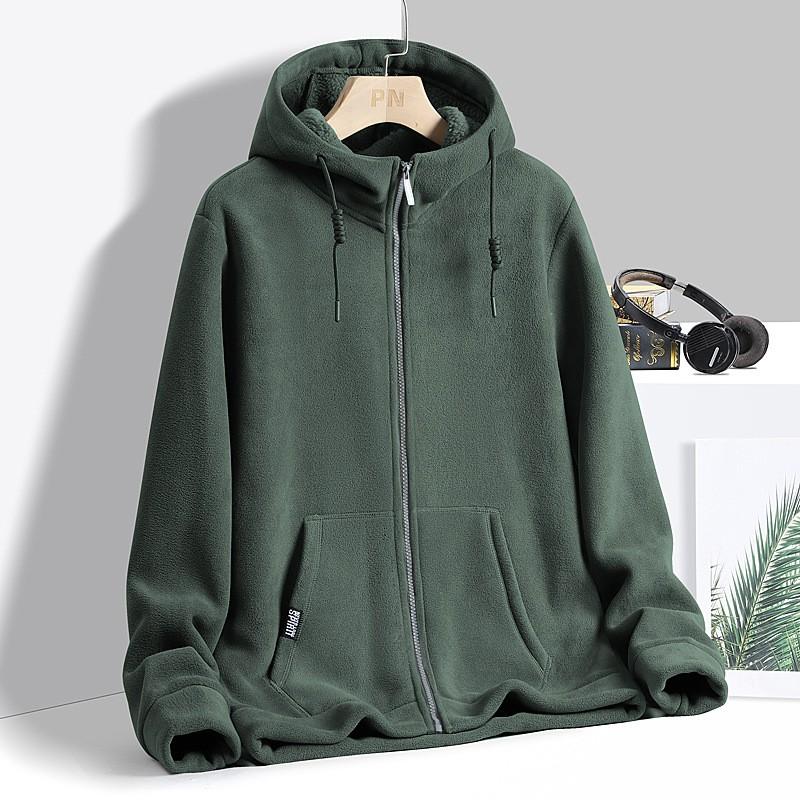 Unisex Fleece Jacket With Hood Thick Coral Warm Outdoor Pullover Winter Running