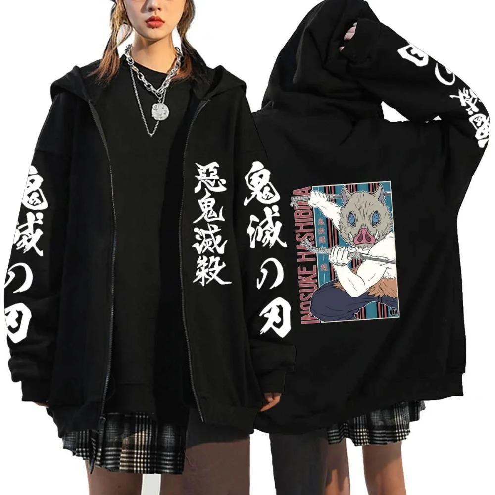 Men Demon Slayer Zipper Hoodie Women Casual Fashion Fleece Long Sleeve Zip-up Pullover Sweatshirts Autumn Winter Print Coat