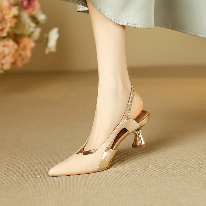 Fashion 2025 New Fashion Brand Women High Heels Pumps Slingbacks Summer Sandals Genuine Leather Shoes Woman Party Wedding Shoes Pumps