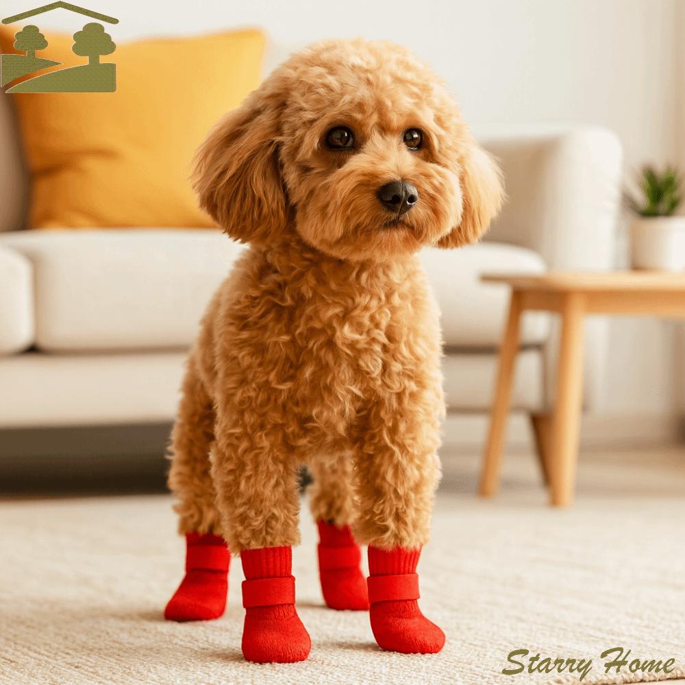 4pcs/set Adjustable Non-Slip Dog Shoes Wear-Resistant Comfortable Dog Foot Cover Breathable Waterproof Dog Boots Walking