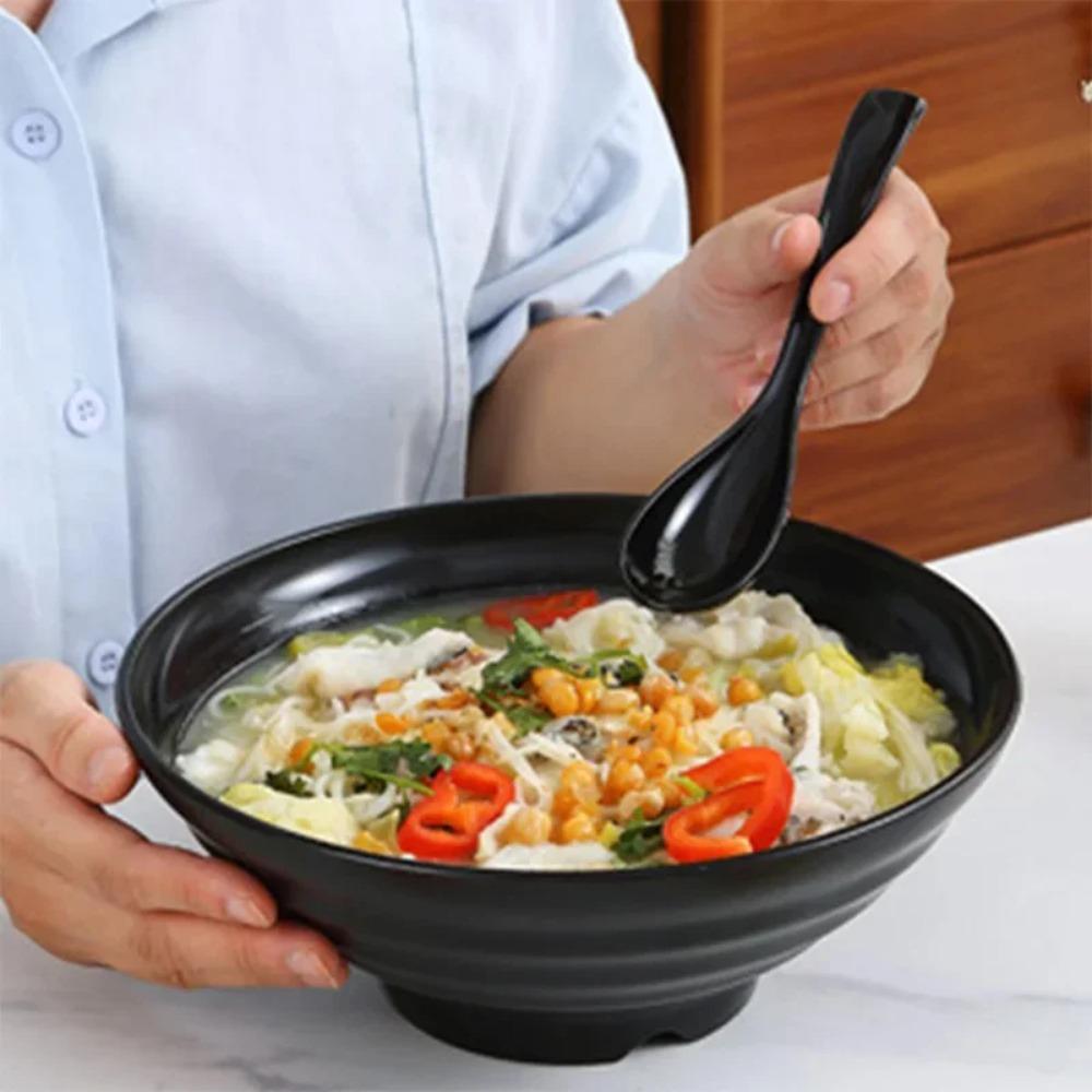 Black Plastic Bowl Large Striped Bowl Tableware LargeDiameter Large Bowl Mouth High Temperature Resistant Easy To Clean Reusable