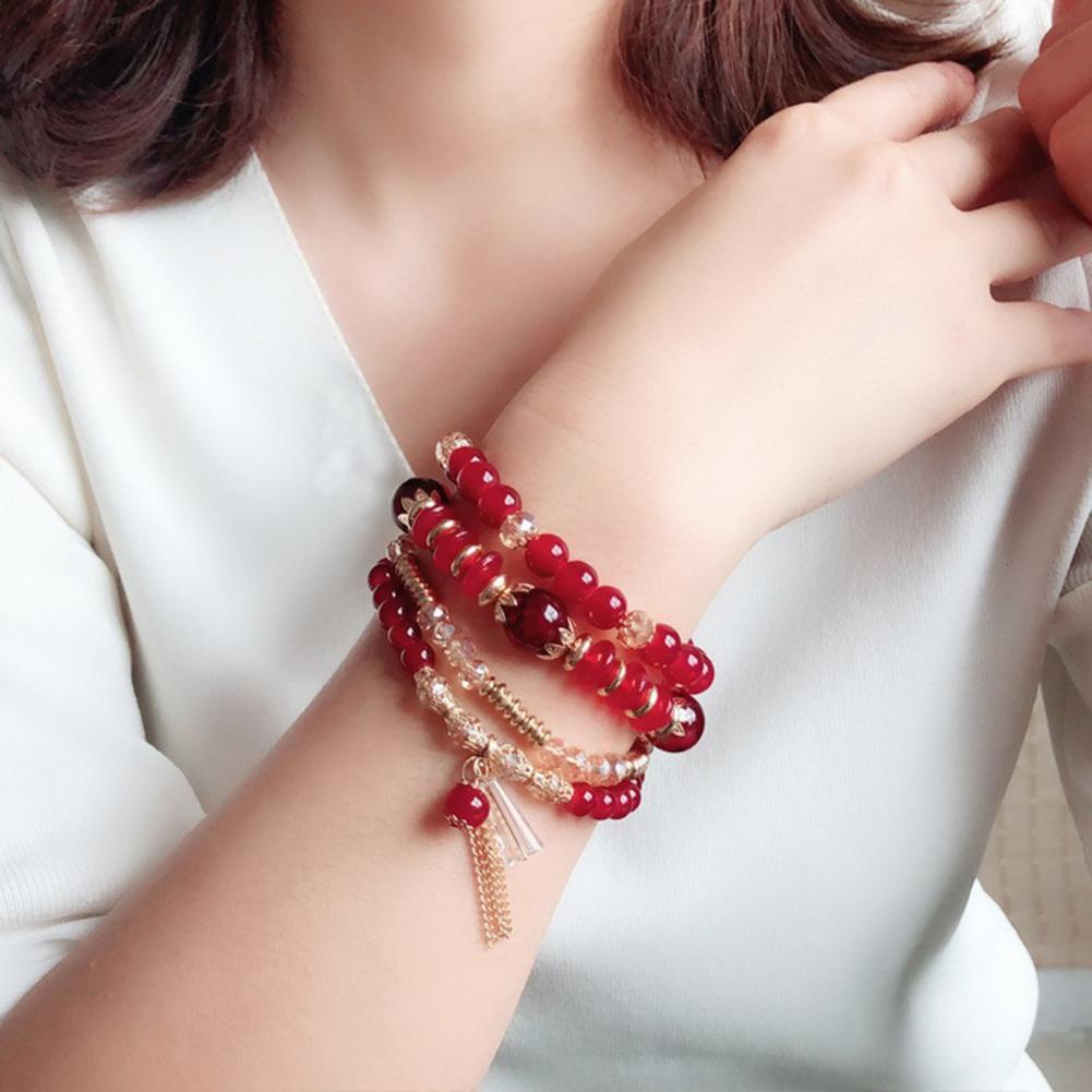 Adjustable Beaded Bracelet Bohemian Style Multi-layered Bracelet Set with Faux Pendants for Women Stackable Jewelry Set for Her