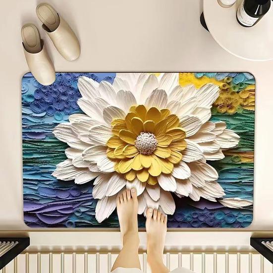 Floor Mat 3D Visual Effect Flower Pattern Non-Slip Backing Rug Living Room Bedroom Hallway Entryway Playroom Decor