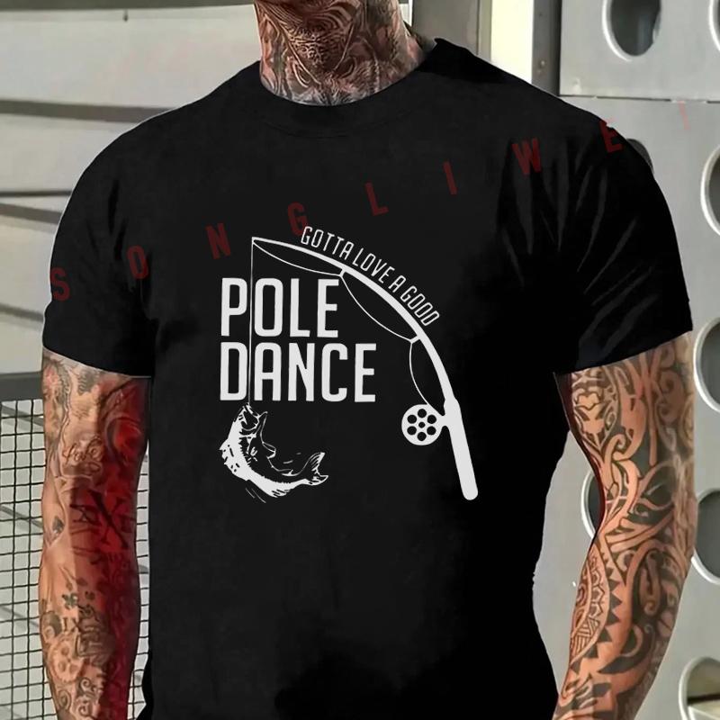 Fun Fishing Design - Love And Dance Stick Print Motorcycle Men's T-shirt Casual For Comfortab