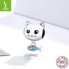 Yinziyun S925 Silver Cat & Fish Beads with Oil Drop Design - Cute DIY Jewelry Accessories (BSC226)