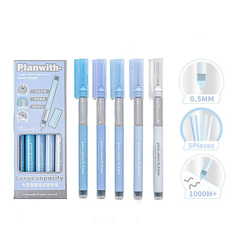 5pcs Gradient Blue Color Gel Pen for Kids Simplicity Korean Fashion Stationery Gel Pen Student 0.5mm Smooth Ink Scrapbook Pen
