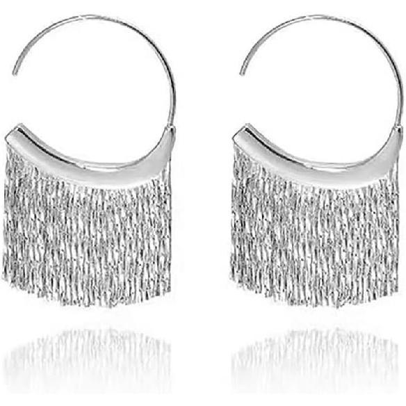 Gold Tassel Earrings for Women 14K Gold Plated Chain Earrings Linear Fringe Earrings Statement Tassels Drop Earrings Birthday Party Gift for Women серебряный