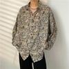 Men's Japanese-Style Full Print Long Sleeve Shirt - Casual, Trendy, Hong Kong-Style Cardigan for Spring/Autumn