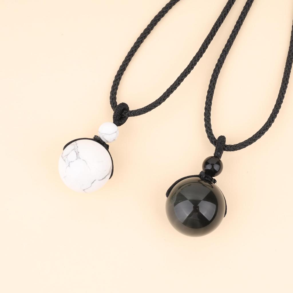 Koai 18mm Obsidian and 16mm Howlite Yin and Yang Lucky Pendant Necklace Set for Men and Women