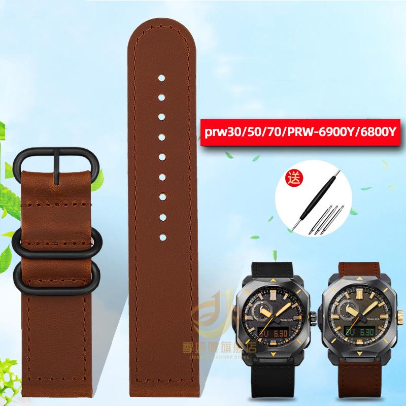 Für Casio Uhrenarmband PRW6900Y/6800 Lederarmband PRW-60Y/50Y Retro Vintage Rindsleder Armband Uhrenarmband Schwarz Braun 23mm