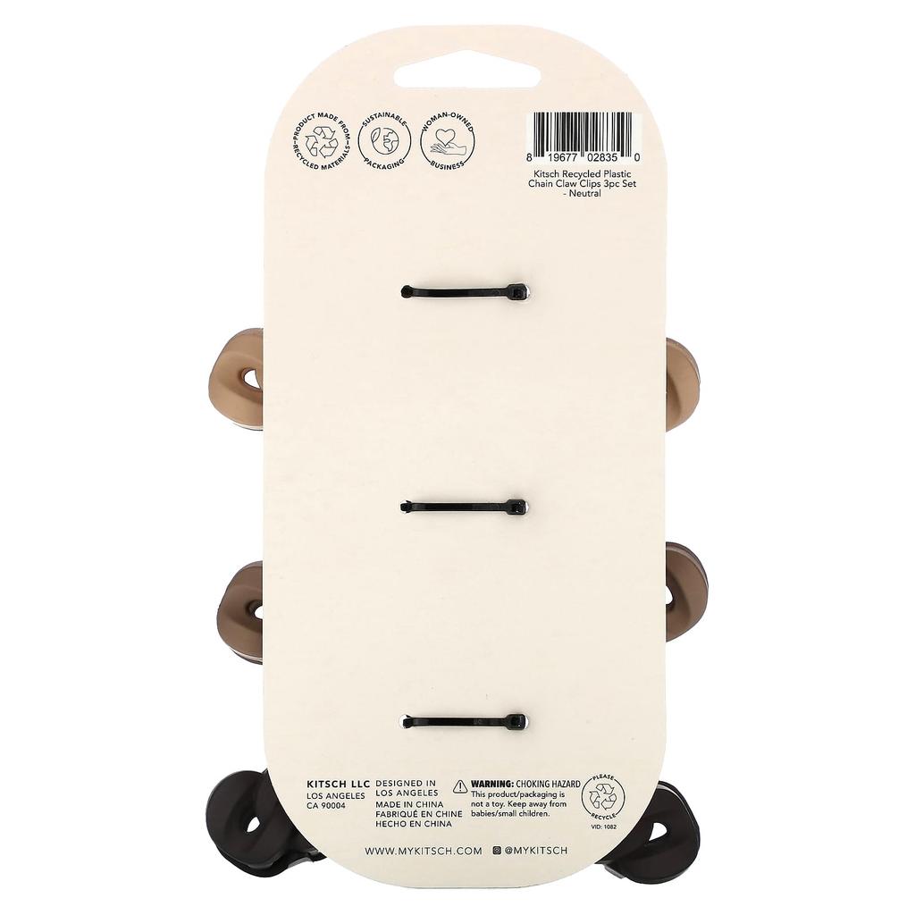 Chain Claw Clip, Neutral, Set of 3