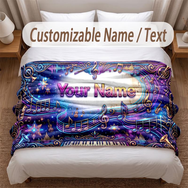 Music General Theme Soft Blanket Personalized Custom Name Text Print Warm Blanket Home Sofa Bedroom Decor
