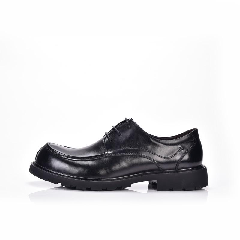 Men's British Style Genuine Leather Lace-up Round Toe Shoes - Casual & Business Formal with Thick Sole, Retro Design.
