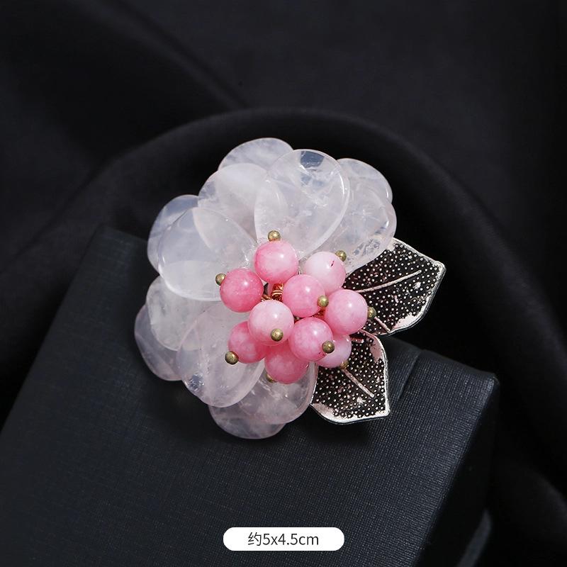 Original Heavy Handmade Natural Crystal Shell Corsage Women's Luxury Atmosphere Retro Elegant Brooch Jacket Coat Accessories