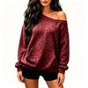 Women's Casual Round Neck Cold Shoulder Leopard Print Long Sleeve Loose Fit Sweatshirt with Pockets