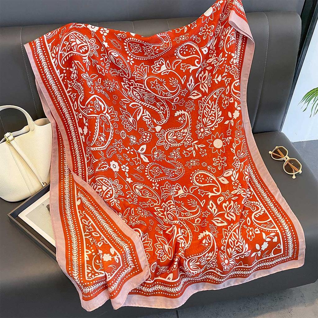 Retro Flower Printed Shawl For Women Spring Autumn Breathable Versatile Sun Protection Fashion Scarf Long Scarves Foulard