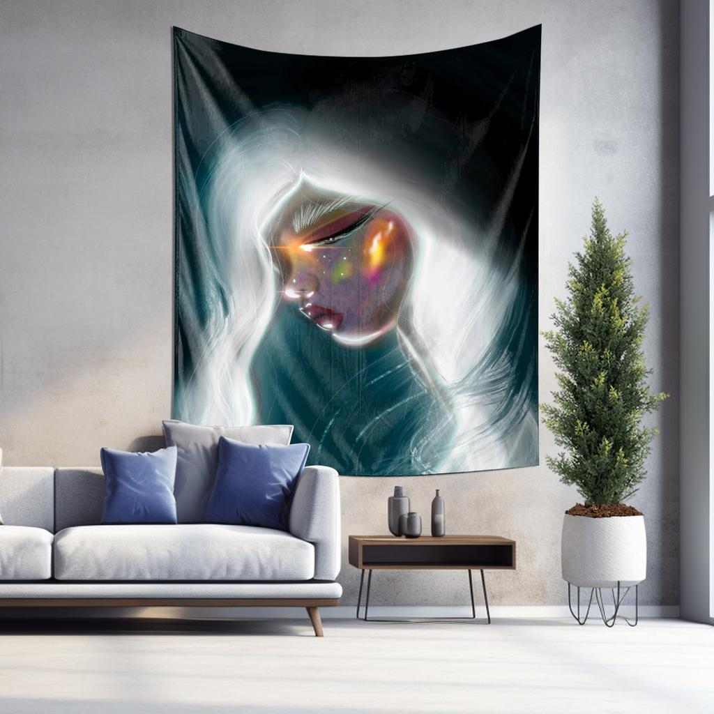 Modern Abstract Face Tapestry  Mystical Dreamy Wall Art for Home Decor