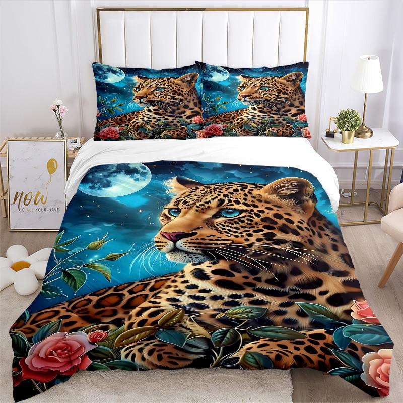 3pcs Leopard Print Duvet Cover Set - Machine Washable, Includes 1 Cover and 2 Pillowcases, No Core Included yy251013002