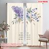 2pcs 2D Flat Printing Curtain Watercolor Floral Bible Verse Polyester Without Electricity Festive Curtains Use for Multipurpose