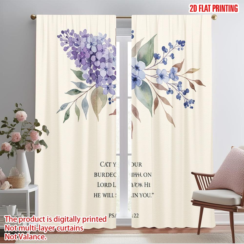 

2pcs 2D flat printing Curtain Watercolor floral Bible verse Polyester Without Electricity Festive Curtains Use for Multipurpose 52.50×116.00 CM 2pcs