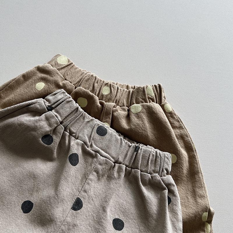 Kids' Polka Dot Korean-Style Drop-Crotch Pants – Spring/Autumn Casual Wide-Leg Design