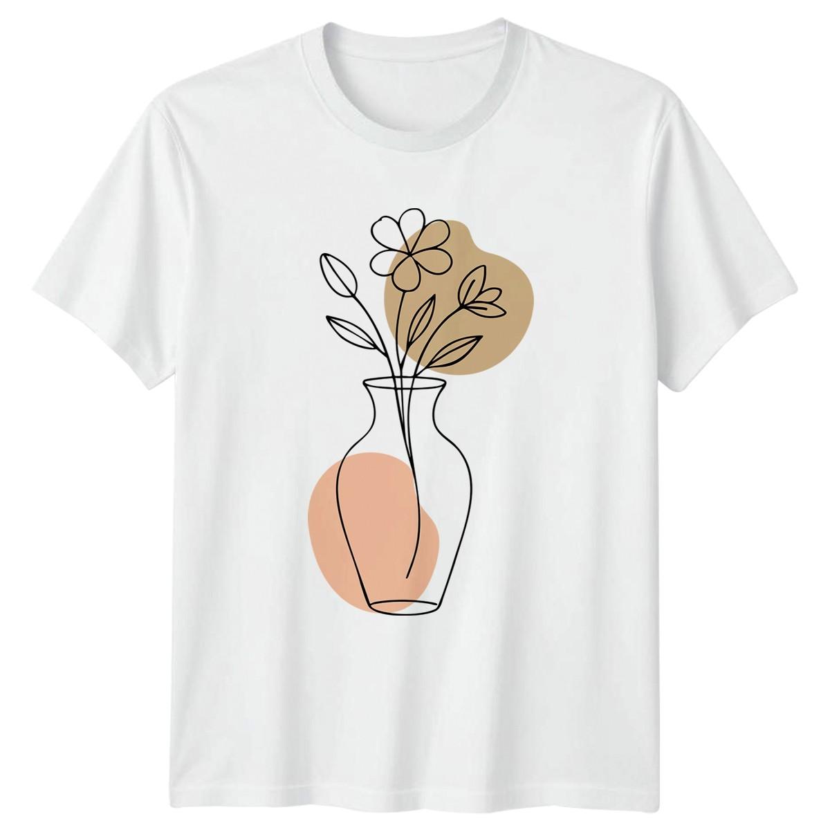 Minimalist Abstract Floral Line Art T-Shirt Botanical Art Birthday Gift S