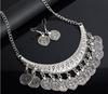 Retro European & American Rhinestone Carved Coin Tassel Necklace - U-Shaped Clavicle Chain Jewelry