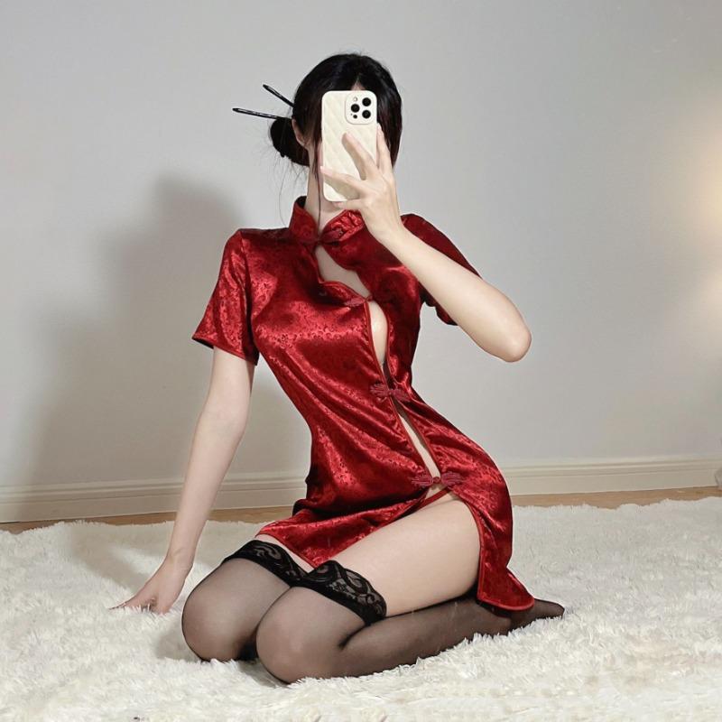 Sex underwear sexy retro civilian uniform passion side slit hot short free cheongsam