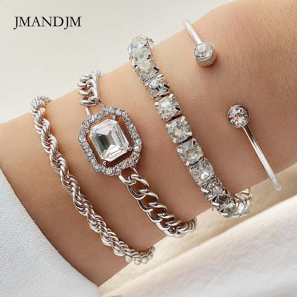 Accessories, Retro Personality Twist Bracelets, Imitation Gemstones, Exaggerated Punk Bracelets, Bracelets 4 Packs