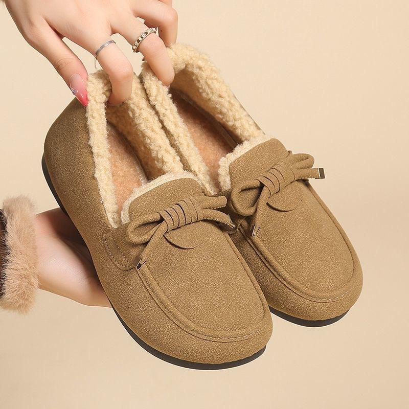 Warm snow boots women, winter new fashion casual one-pedal loafers piled thickened women's cotton shoes