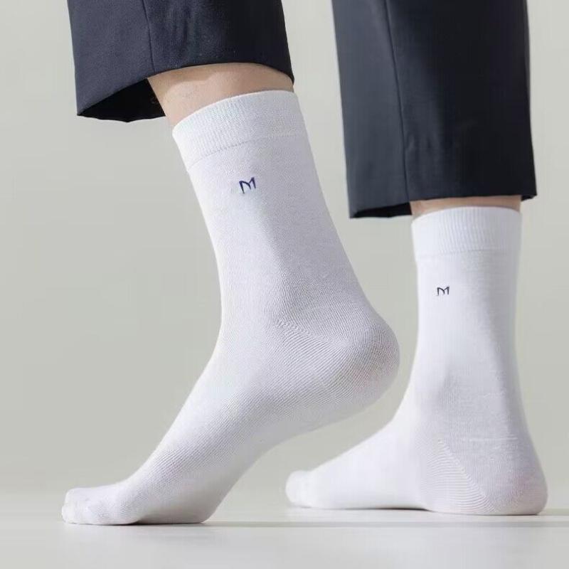 5 pares de Calcetines de Algodón Antibacterianos de Caña Media para Hombre - Transpirables, Desodorantes, Anti-Sudor, Casual de Negocios para Todas las Estaciones