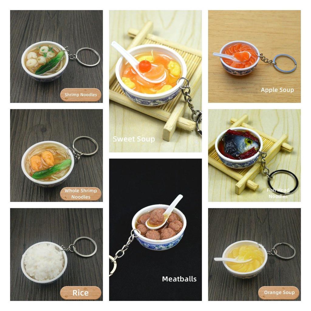 Niedliche Mini-Schüssel-Schlüsselanhänger in Form von künstlichem Essen