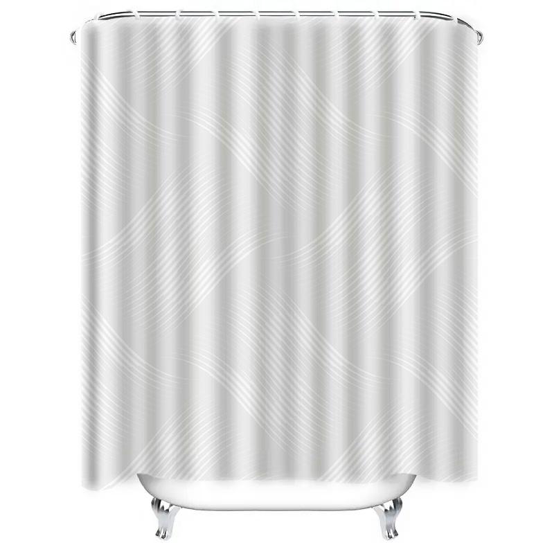 Scandinavian Wave Shower Curtain-White Geometric Pattern Shower Curtains 180X 200 Cm For Modern Spa Bathroom Decoration