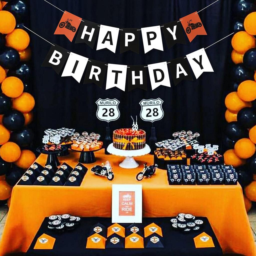 Motorcycle Birthday Banner - Harley Pired Birthday Banner, Harley Party Decor, Motorcycle Party Decor