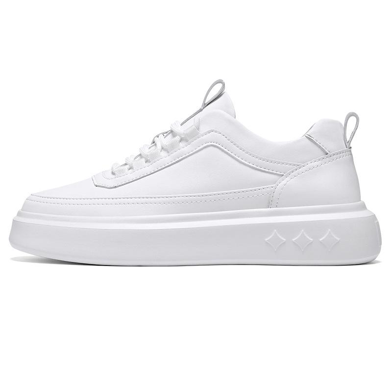 Platform white shoes men's shoes spring and autumn white men's versatile casual shoes heightening sports leather surface waterproof simple board shoes
