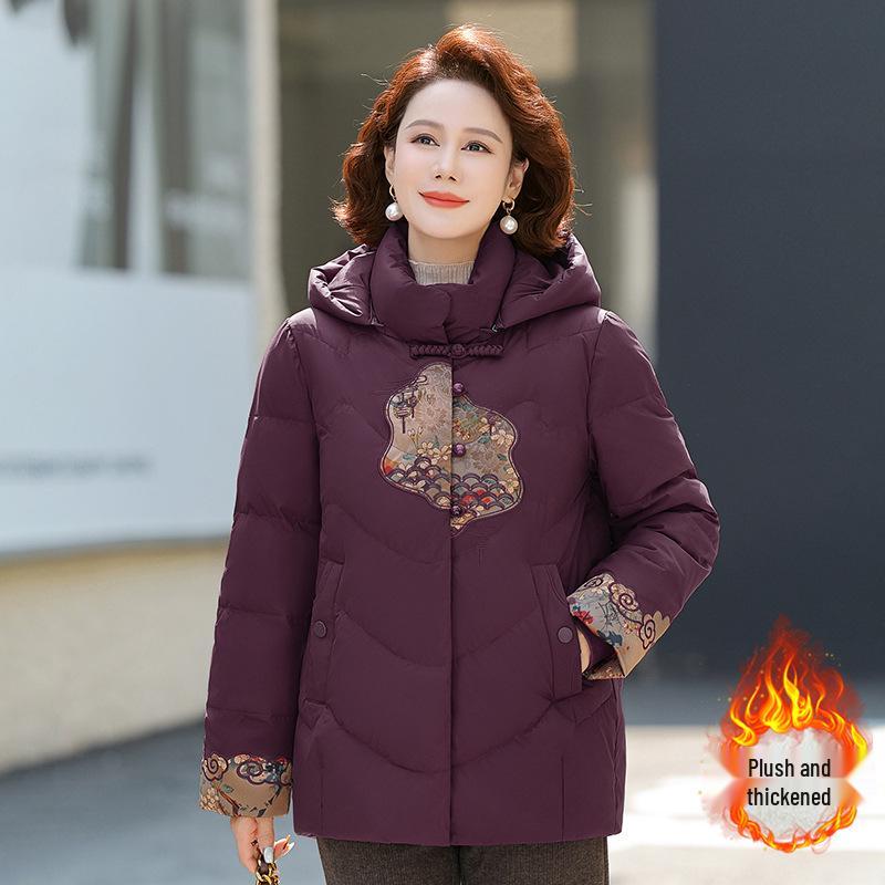 

Элегантная хлопковая куртка с вышивкой для женщин 40-60 лет, с подкладкой из бархата, теплая зимняя одежда 4XL (recommended 140-155 jin)