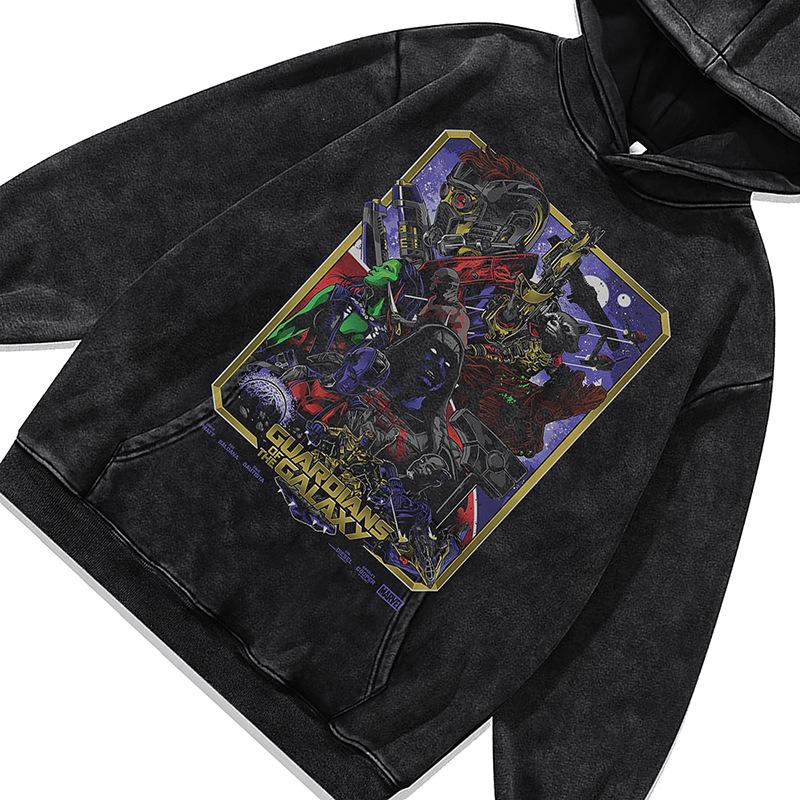 American High Street Retro Hooded Sweater Autumn And Winter Cartoon Digital Direct Injection Printing Washed Hoodie Men